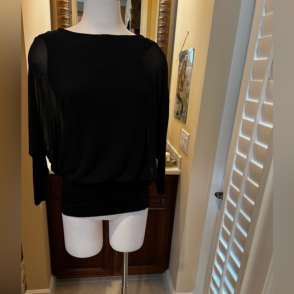 Black Chiffon Lined Blousson Top. S